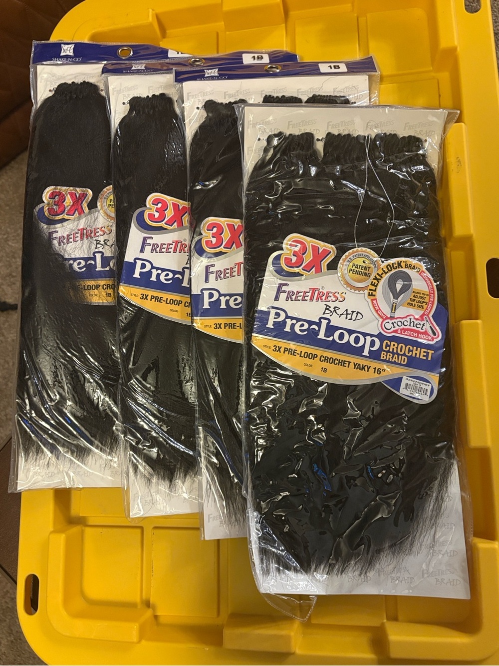 4-pack bundle of unused FreeTress Braid 3X Pre-Loop Crochet Yaky hair by Shake-N